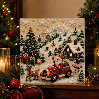 🎄🎅 Premium 3D Pearl Christmas Wall Art Kit | Luxury Flocked Canvas with Scratch-Resistant Non-Fading Pearl Beads DIY Holiday Decor ⛄️❄️