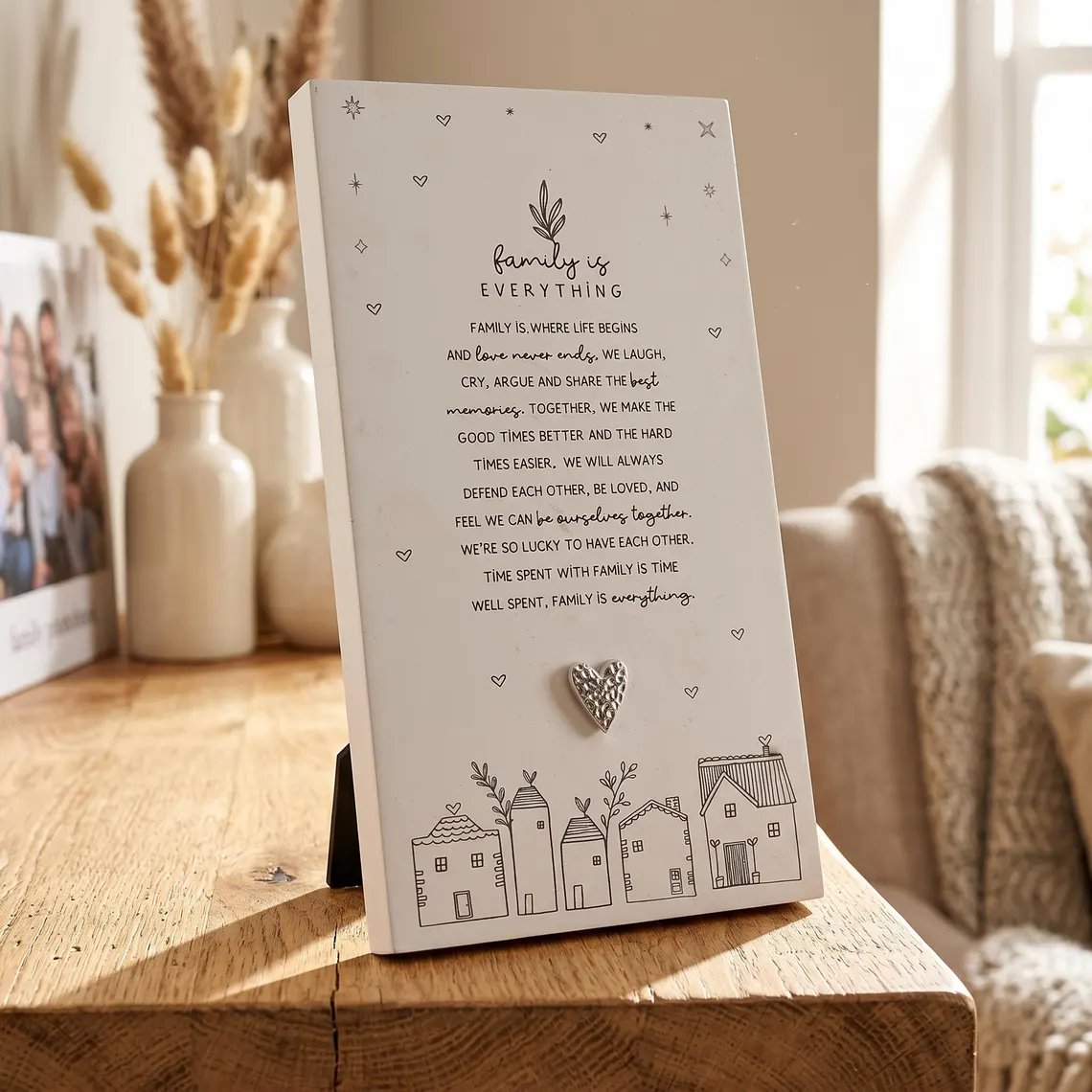 Family Is Everything Plaque Gift – Standing Plaque With Sentimental Quote & Raised Heart