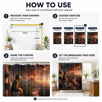 Fun Dinosaur Volcano Bathroom Shower Curtain