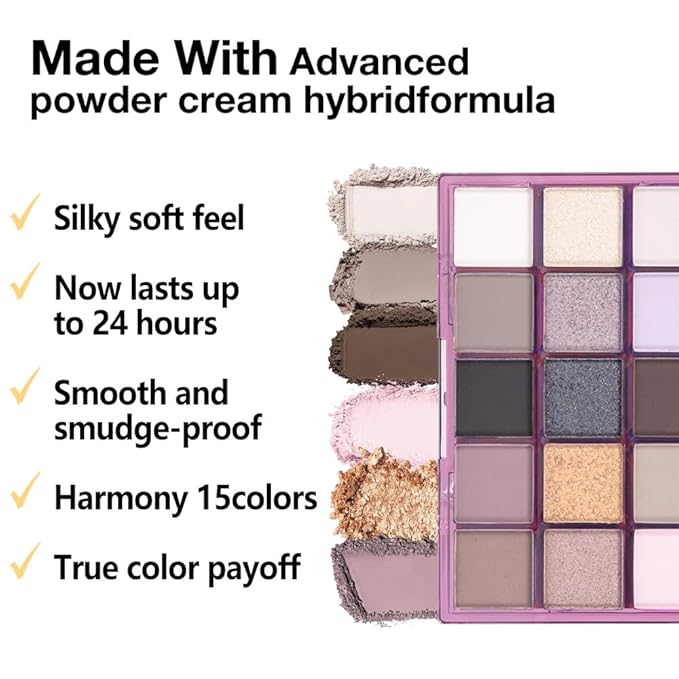 Smokey Eye Shadow Makeup Palette,15 Colors Nude Taupe Dark Shimmer Matte Makeup Pallet,Long Lasting Waterproof for Daily and Halloween,Vegan,Cruelty -free
