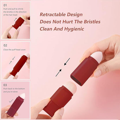 Portable Retractable Makeup Brushes Set 8 in 1 Travel Beauty Sponge All in One Make Up Brushes Set Angled Brush, Lip Brush, Eyeshadow Brush, Foundation Blending Powder Brush (Red)