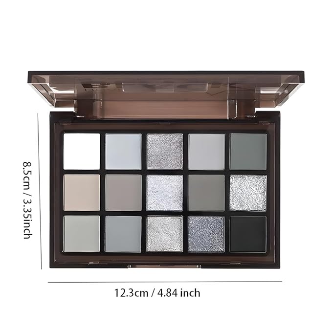 Black Smoky Eye shadow Palette, 15 Colors Black Dark Grey Smokey Goth Eyeshadow Pallet, Matte High Pigmented Basic White Gray Eyeshadow For Woman