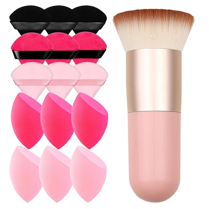 Makeup Foundation Brush with Powder Puff and Sponges, 15pcs Makeup Tool Set, Easily Blends Makeup Set for Liquid, Cream, and Powder, Reusable & Washable (Large, 15, Count)