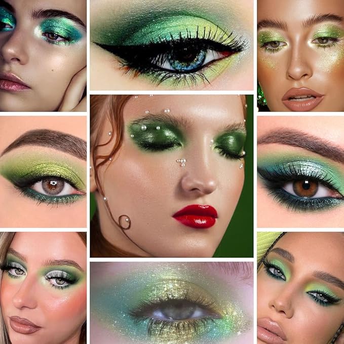 Smokey Green Eye Shadow Makeup Palette,15 Colors Bright Forest Emerald Dark Green Shimmer Matte Makeup Pallet,Long Lasting Waterproof for Daily and Halloween
