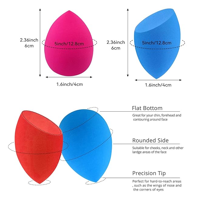 12 Pcs Makeup Sponge Set for Foundation Bulk Latex Free Reusable Beauty Sponge Blender Cosmetic Applicator For Powder Cream and Liquid Super Soft Concealer