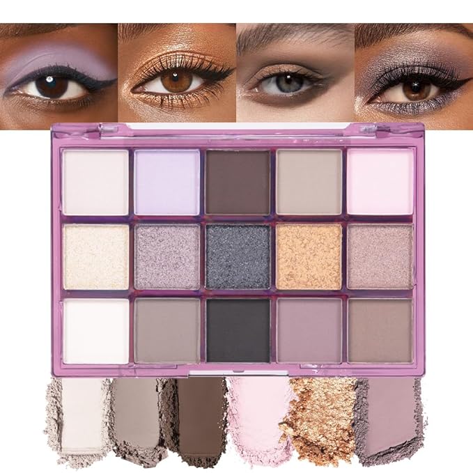 Smokey Eye Shadow Makeup Palette,15 Colors Nude Taupe Dark Shimmer Matte Makeup Pallet,Long Lasting Waterproof for Daily and Halloween,Vegan,Cruelty -free