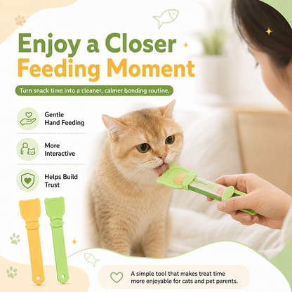 Cat Treat Squeeze Spoon – Cute Cat Head Wet Food Feeder, Treat Dispenser & Feeding Spoon