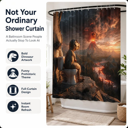 Fun Dinosaur Volcano Bathroom Shower Curtain