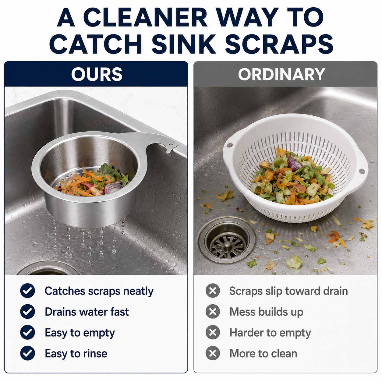 Hanging Sink Drain Basket 💧 Catch Scraps & Drain Water Fast