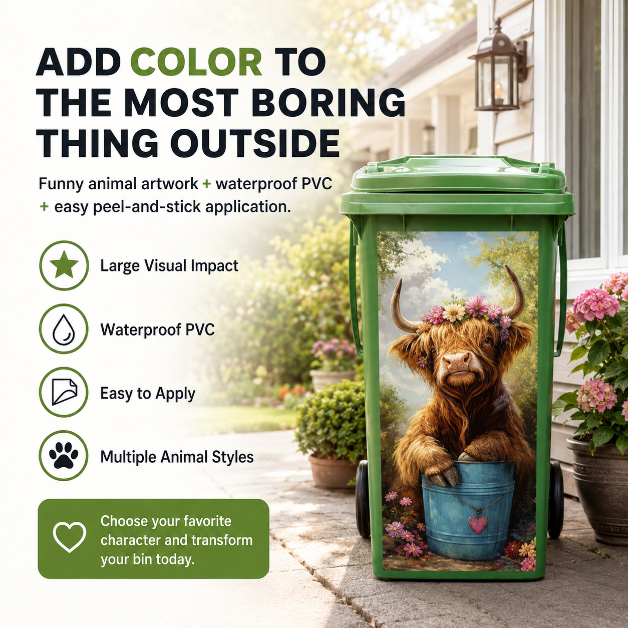 🗑️Creative Trash Can Sticker with Colourful Cartoon
