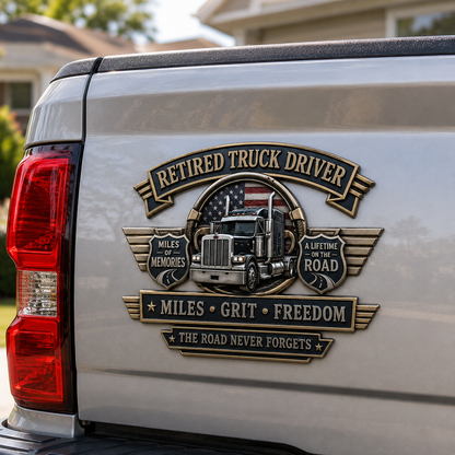 Retired Truck Driver Miles Grit Freedom Metal Car Emblem