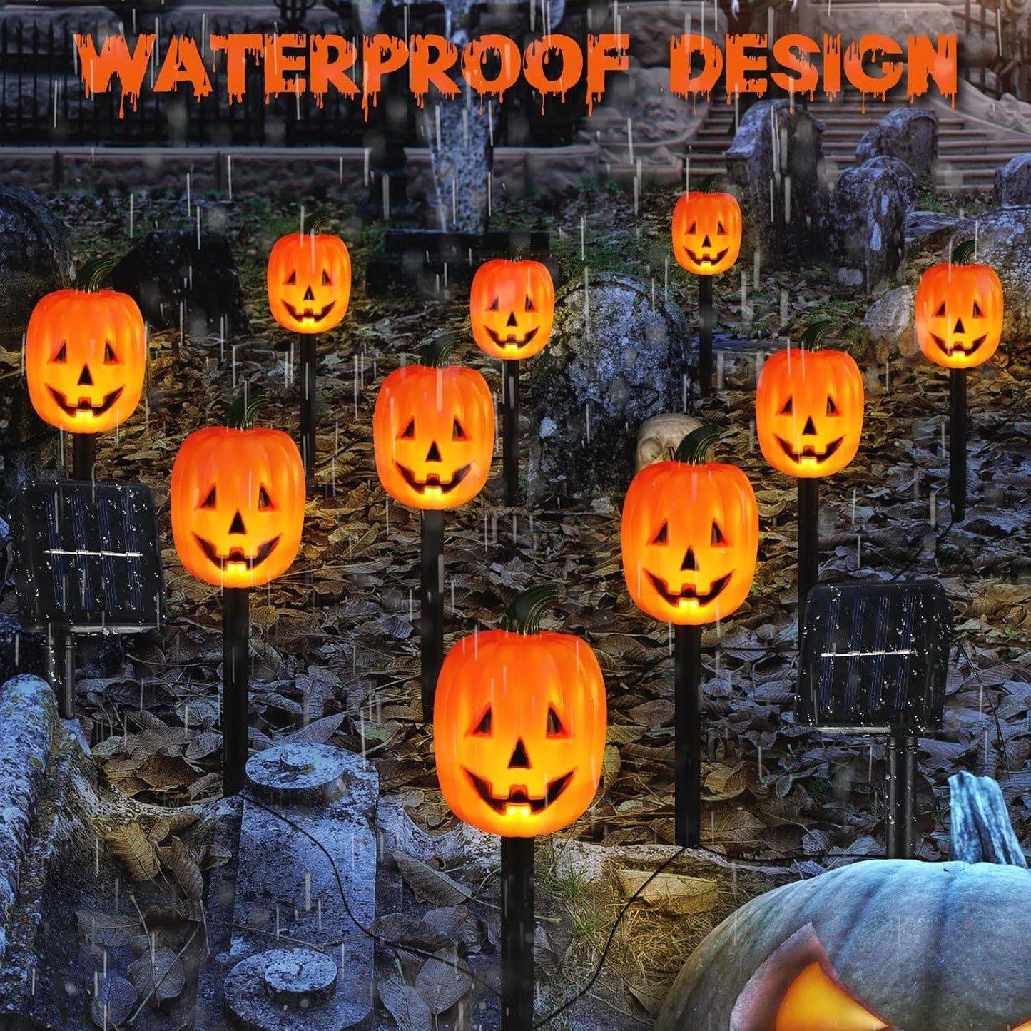 2026 New 5-in-1 Solar Halloween Pumpkin Pathway Lights, Waterproof Outdoor Jack-O’-Lantern Stake Lights for Yard, Lawn and Garden Decor