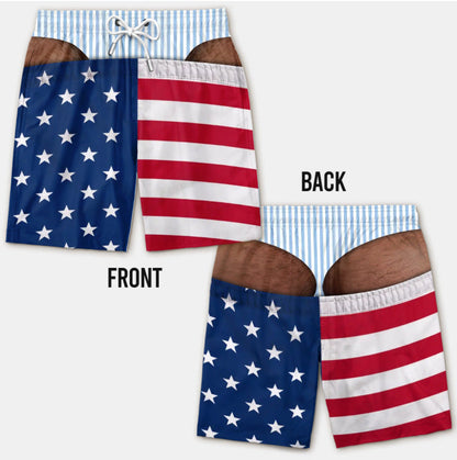 Custom Funny Patriotic Men Swim Trunks - Personalized Birthday Gifts For Husband, Son, Grandson, Brother, Grandpa, Dad, Yourself - Warning Wide Load