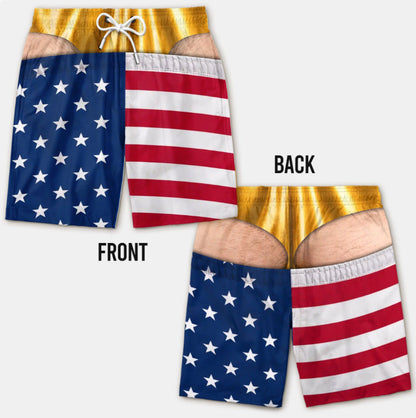 Custom Funny Patriotic Men Swim Trunks - Personalized Birthday Gifts For Husband, Son, Grandson, Brother, Grandpa, Dad, Yourself - Warning Wide Load